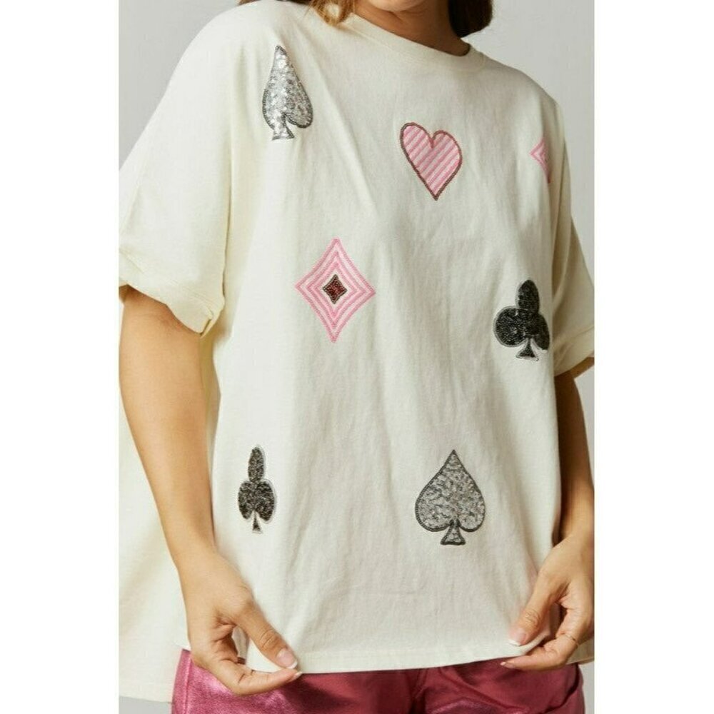 Poker Face Oversized Sequin Top in Cream - Picture 7 of 8